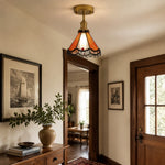 Cargar imagen en el visor de la Galería, Orange stained glass ceiling light near a kitchen corner