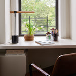 Load image into Gallery viewer, Moss Modern Linear Wood LED Table Lamp – Adjustable Swivel, USB Charging