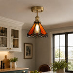 Cargar imagen en el visor de la Galería, Orange stained glass ceiling light in an entry console scene