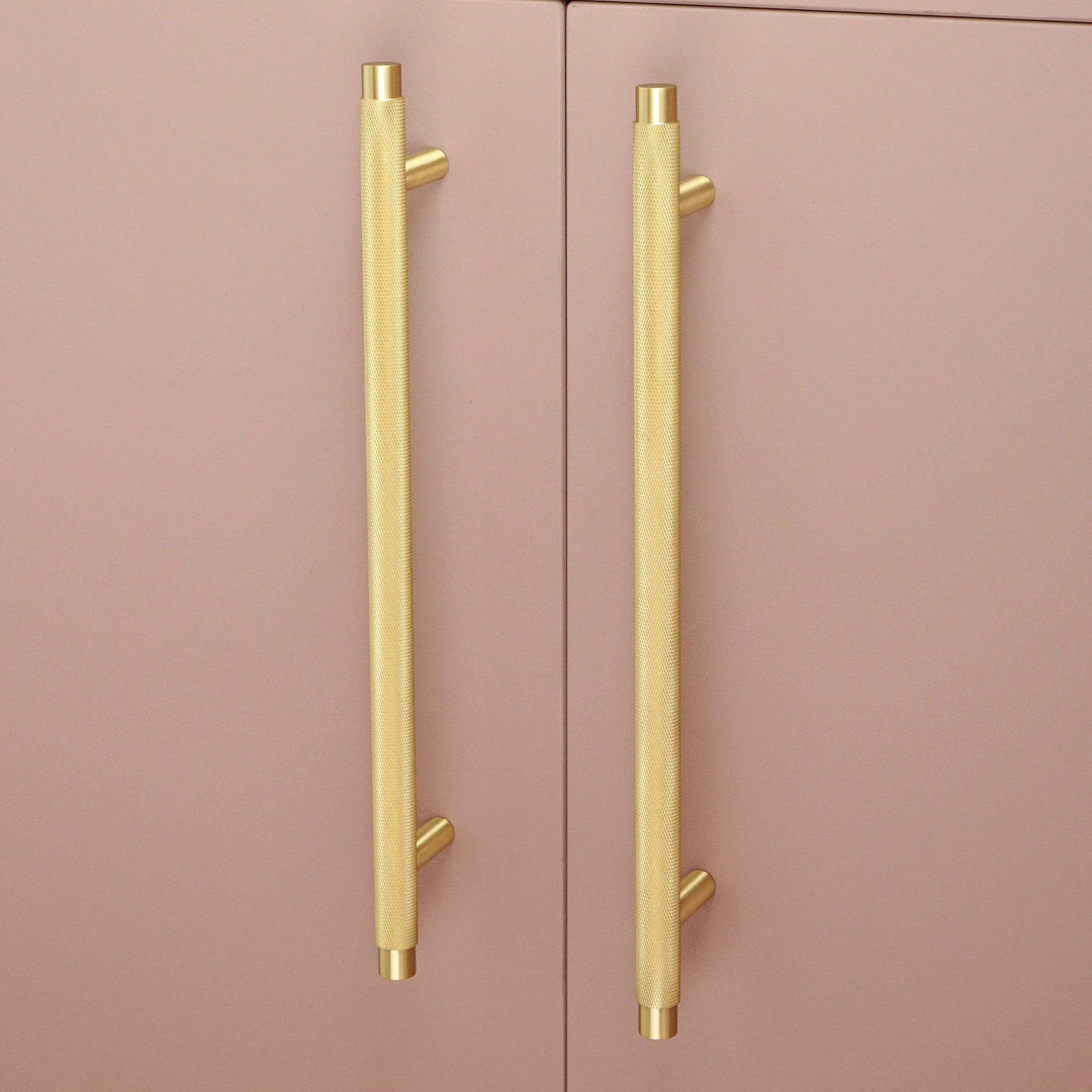 Knurled T-Bar Pulls – Brushed Brass & Steel Handles
