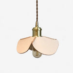 Cargar imagen en el visor de la Galería, Hand-stitched leather petal pendant light with brass-tone metal hardware