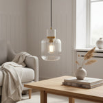 Afbeelding laden in galerijweergave, Korlisse natuurlijke steen en glazen hanglamp – stijlvolle lamp voor lounge of woonkamer