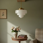 Load image into Gallery viewer, Geotower Glass Brass Pendant Light – Art Deco Opal Globe Ceiling Fixture