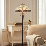 Afbeelding laden in galerijweergave, TF Fargo geometrische art deco Tiffany vloerlamp voor hoekverlichting in de woonkamer
