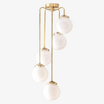 Load image into Gallery viewer, Glorica Glass 5 Globe Chandelier - Brass and Opal Glass Vintage Pendant Light