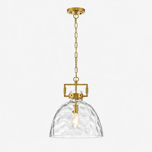 Modern Hammered Glass Pendant Light with Minimalist Metal Design - Suitable for Kitchen Island