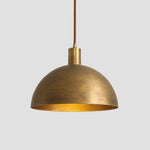 Load image into Gallery viewer, Aged matte brass half dome pendant 30 cm