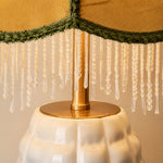 Carica l'immagine nella visualizzazione Galleria, Close-up of beaded fringe and brass lamp fitting