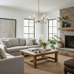 Afbeelding laden in galerijweergave, Clarione Art Deco 6-licht lineaire kroonluchter met mondgeblazen glazen kapjes voor keuken