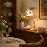 Bild in die Galerieansicht laden, Beige Fabric vintage wood and brass-tone table lamp