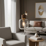 Afbeelding laden in galerijweergave, Korlisse natuurlijke steen en glazen hanglamp – stijlvolle lamp voor lounge of woonkamer