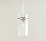 Load image into Gallery viewer, Lumora Crystal Pendant Light – Elegant Tumbled Brass & Cut Glass