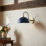 Load image into Gallery viewer, Curva Metal Industrial Wall Sconce - Curved Brass Arm - Hammered Dome Light Fixture