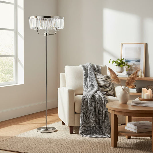 Beveline 3-Lichts Ronde Vloerlamp - Facetgeslepen Glazen Lampenkappen Klassieke Metalen Afwerking voor Woonkamers