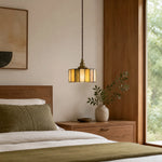 Cargar imagen en el visor de la Galería, Compact stained glass pendant lamp beside a wood bedroom setting