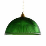 Cargar imagen en el visor de la Galería, Emerald green ribbed glass pendant light on a white background