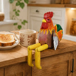 Carica l'immagine nella visualizzazione Galleria, Hand-carved wooden rooster ornament styled on a tabletop edge