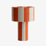Carica l'immagine nella visualizzazione Galleria, Orange and white striped woven shade table lamp on a white background