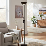 Load image into Gallery viewer, Linexis Art Deco Metal & Opal Glass Floor Lamp – Dual-Light Design for Modern Interiors