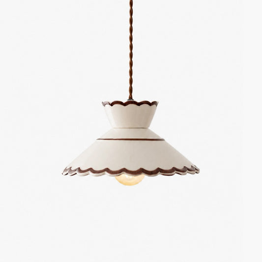 French Vintage Scalloped Ceramic Pendant Light 2