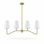 Load image into Gallery viewer, Strellux linear chandelier in brass finish with white shades