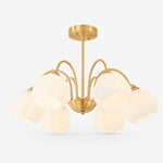 Cargar imagen en el visor de la Galería, Six-arm antique brass chandelier with glass shades