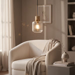 Afbeelding laden in galerijweergave, Korlisse natuurlijke steen en glazen hanglamp – stijlvolle lamp voor lounge of woonkamer