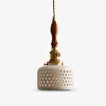 Cargar imagen en el visor de la Galería, Wood accent grid cutout ceramic pendant light