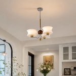 Cargar imagen en el visor de la Galería, White glass chandelier mounted close to the ceiling