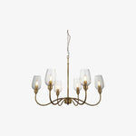 Afbeelding laden in galerijweergave, Clarione Art Deco 6-licht lineaire kroonluchter met mondgeblazen glazen kapjes voor keuken