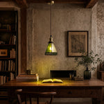 Cargar imagen en el visor de la Galería, green amber stained glass pendant light detail or room scene
