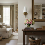 Load image into Gallery viewer, Curva Metal White Linen Sconce - Classic Brass Wall Light for Bedrooms