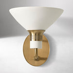 Load image into Gallery viewer, Calvor Champagne Bronze Sconce – Porcelain Ivory Shade Hardwired Wall Light