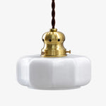 Cargar imagen en el visor de la Galería, Style 2 vintage brass and white glass pendant lamp on white background