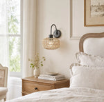 Cargar imagen en el visor de la Galería, Woven rattan wall sconces in a serene bedroom