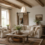 Load image into Gallery viewer, French country fabric pendant light in a rustic living room