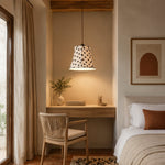 Cargar imagen en el visor de la Galería, Black and White Polka Dot Wood and Fabric Pendant Lamp