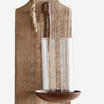 Załaduj obraz do przeglądarki galerii, Rustic wooden wall sconce iron holder detail