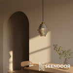 Bild in der Galerieansicht laden, Amara Nordic gestreifte Buntglas-Flaschen-Hängeleuchte