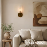 Afbeelding laden in galerijweergave, Bravira geribbelde glazen wandlamp - buis metalen lamp in klassieke afwerkingen