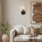 Afbeelding laden in galerijweergave, Bravira geribbelde glazen wandlamp - buis metalen lamp in klassieke afwerkingen