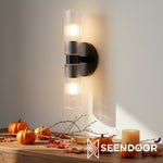 Load image into Gallery viewer, Rivora Ribbed Glass Double Wall Lamp Modern Accent for Hallway & Bathroom