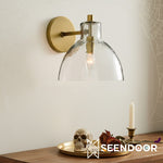 Afbeelding laden in galerijweergave, Glavira gerecyclede glazen dubbele wandlamp - binnen messing wandverlichting