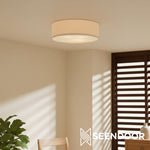 Carica l'immagine nella visualizzazione Galleria, Lampada da soffitto con paralume in tessuto organico Dumora per soggiorno e sala da pranzo