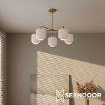 Afbeelding laden in galerijweergave, Lumivelle 5-Lichts Kiezelkroonluchter - Moderne Glazen Hanglamp