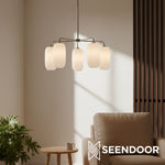 Afbeelding laden in galerijweergave, Lumivelle 5-Lichts Kiezelkroonluchter - Moderne Glazen Hanglamp