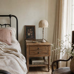 Cargar imagen en el visor de la Galería, Pleated shade wooden table lamp on bedside table