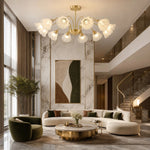 Załaduj obraz do przeglądarki galerii, Twelve-arm floral glass chandelier in a spacious double-height living room