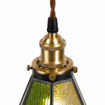 Cargar imagen en el visor de la Galería, green amber stained glass pendant light detail or room scene