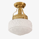 Afbeelding laden in galerijweergave, Cream White embossed glass Art Deco ceiling light with brass finish